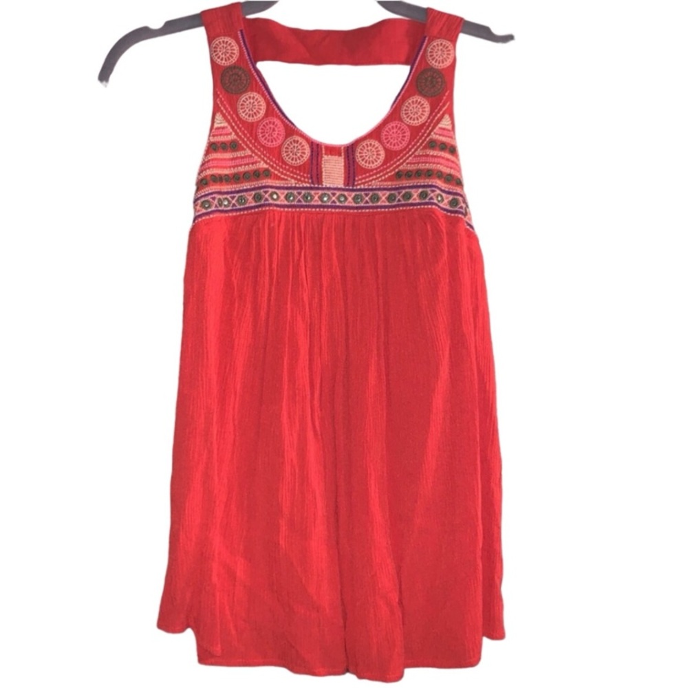 Red/Orange Embroidered Sleeveless Women's Top